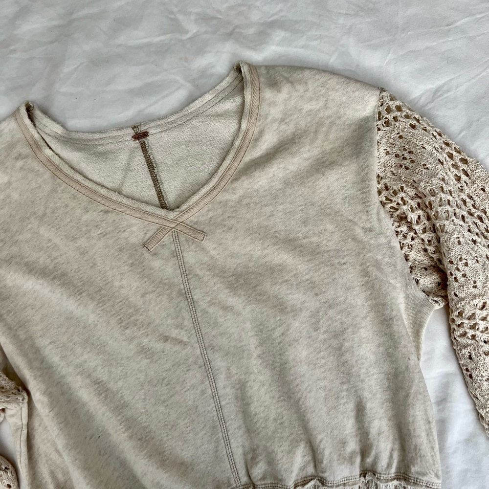 Free People Cropped Sweatshirt Crochet Sleeves